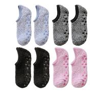 JTMKYO 4 pares de calcetines antideslizantes para barco, calcetines cálidos de otoño e invierno, calcetines antideslizantes con puntos, calcetines cortos esponjosos de peluche, calcetines de dormir de