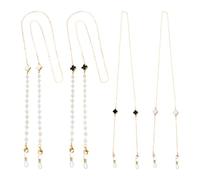 JTMKYO 4 piezas de cadena para gafas de flores de cuatro hojas, antideslizante, con cuentas, de metal, en blanco y negro