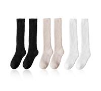 JTMKYO - Calcetines cálidos de algodón para mujer, largos para invierno, cómodos y gruesos para niñas (negro, blanco, caqui), Negro blanco caqui, 35 EU