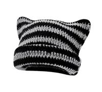 JTMKYO Gorro de Orejas de Gato a Rayas para Mujer - Suave, Informal, Cálido de Invierno - Ganchillo y Punto de Felpa - Gris Oscuro
