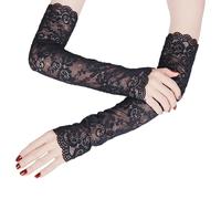 JTMKYO Guantes de Encaje Sin Dedos Para Mujer - Protección Solar, Manga Larga (45 cm) - Negro, Azul, Extra Ancho