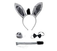 JTMKYO Juego de 4 piezas de disfraz de burro gris, orejas y cola, accesorios de disfraz de animal, diadema con orejas de animal, disfraz de burro, diadema de burro, juguete