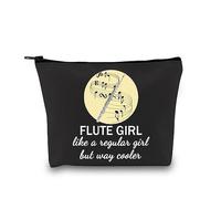 JTOUK Bolsa de maquillaje para flautas, regalo para amantes de la flauta, bolsa de maquillaje flautista, bolsa de viaje con cremallera para flautistas, Flauta Niña Negro UE, moderno