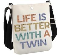 JTOUK Regalo de amor para hermanos, regalo de anuncio de embarazo gemelos, mamá, presente la vida es mejor con una bolsa cruzada doble, Con un Twin Cb Eu, 8.27 Inches ×6.5 Inches × 0.79 Inches