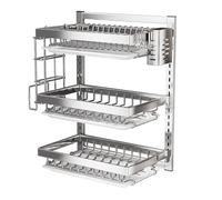 JTPMYFT Escurreplatos de acero inoxidable de pared, cesta for frutas y verduras con escurridor, altura ajustable, apto for cocinas.(3 layers,43cm)