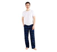 JTPW Men's 100% Cotton Flannel Sleep Pyjama Pants with Pockets, Black Aqua Plaid, Size: L