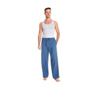 JTPW Men's 100% Cotton Flannel Sleep Pyjama Pants With Pockets, Black Blue Plaid, Size: M