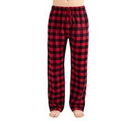 JTPW Men's 100% Cotton Flannel Sleep Pyjama Pants With Pockets, Black Red Check, Size: M