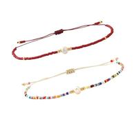JTQYFI 2 pulseras de perlas hechas a mano vintage con cuentas naturales, cordón ajustable para mujeres y niñas, pulsera de perlas tejidas, talla única, como se describe