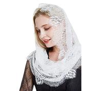 JTQYFI Elegante Tocado De Encaje Refinado Mantilla Precioso Tocado Para Las Prácticas Devocionales Velos Mantilla Católico, Blanco 3, Talla única