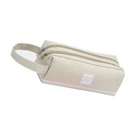 JTQYFI Estuche multiusos para lápices con gran capacidad, bolsa de doble capa, bolsa de cosméticos de viaje para estudiantes, niñas, cremalleras dobles, beige