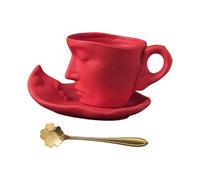 JTQYFI Románticos Conjunto de Pareja Beso Abstracto Taza Y Plato De Cerámica Con Cuchara Regalo Para Cumpleaños De San Valentín Y Aniversarios