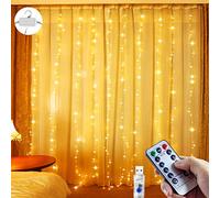 JTSIOV Cortina de Luces, 3x2.7m 300 Luces LED, 8 Modos Cortina de Luces Navidad, Control Remoto con Temporizador para Navidad, Dormitorio, Boda, Fiesta