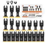JTWEB 20 hojas de sierra oscilantes de titanio para corte de metal, cuchillas multiherramienta, 3 tipos, kits de cuchillas multiherramienta, madera y metal, hoja oscilante de plástico, para Dewalt,