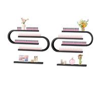 JTWWDM Estante Esmaltes Uñas Montado en la Pared, Repisa Exhibición Estilo Europeo en Forma de U, Que Ahorra Espacio, Organizador Multifuncional de 2 Piezas para Salón Hogar o SPA,Negro,2P
