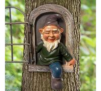 JTZXJJX Figura de gnomo de jardín divertida de 5.7 pulgadas, figura de gnomo de resina colgante, escultura de árbol caprichosa, estatua de mirador de jardín, decoración ideal para patio, césped,