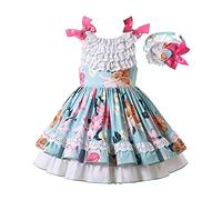 Ju petitpop Niñas Primavera Vintage Flor Verde Volantes Boutique Ropa Niños pequeños Adolescentes Vestidos de Fiesta