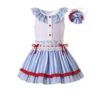 Ju petitpop Niñas Vintage sin Mangas Ruffle Top Blue Striped Clothing Outfit Kids Party Fancy Casual Falda Set