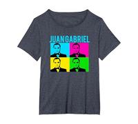 Juan Gabriel Bloques De Colores Azul Logo Stencil Foto Camiseta, Mujer Tallas Grandes, Azul Jaspeado, 1XL Grande