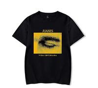 Juanes Merch Vida Cotidiana Camiseta Mujer Hombre Casual Cuello Redondo Manga Corta Moda Retro Singer Tee, Negro, 42