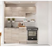 JUANIO Cocina Completa L 180cm 5 Elementos Color Roble Sonoma con encimera incluida Mila