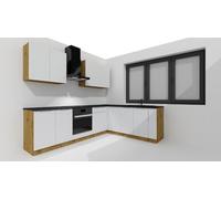 JUANIO Cocina Esquinera Completa ISYA 9 Elementos Color Gris Claro/Artisano - Longitud 200/260 cm