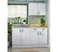 JUANIO Conjunto de Muebles Cocina de 4 Elementos, Color Blanco Brillante/Roble Canadiense