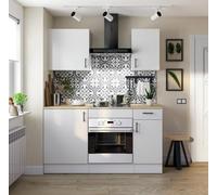 JUANIO Conjunto de Muebles Cocina de 5 Elementos, Color Blanco Brillante/Roble Canadiense
