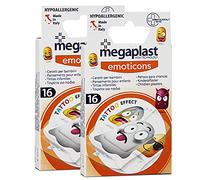 JUANIO Juego de 2 Paquetes de 16 Tiritas con Estampado de Emojis para Niños, Tiritas Infantiles de Efecto Tattoo - Tallas : 6 cm x 2 cm (10 Unidades) / 7 cm x 3,8 cm(6 Unidades)