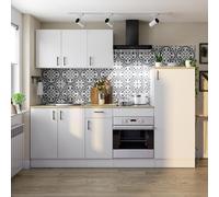 JUANIO Juego de Muebles de Cocina 6 Piezas, Color Blanco Brillante/Roble Canadiense