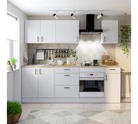 JUANIO Juego de Muebles de Cocina 7 Piezas, Color Blanco Brillante/Roble Canadiense