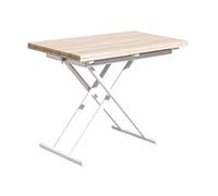 JUANIO Mesa Baja Elevable Rectangular Extensible Color Roble/Patas Blancas - Longitud 100 x Anchura 50-100 cm