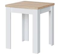 JUANIO Mesa de Cocina Extensible con Acabado en Color Blanco Artik y Roble Canadian - Dim: 67-134 cm (Ancho) x 67 cm (Fondo) x 79 cm (Alto)