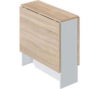 JUANIO Mesa de Cocina Plegable con Acabado en Color Blanco Artik y Roble Canadian - Dim: 77 cm (Largo) x 31-140 cm (Ancho) x 79 cm (Alto)