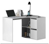 JUANIO Mesa Escritorio Multiposición con Dos Puertas y Huecos, con Acabado en Blanco Artik Mate - Dim: 74 cm (Alto) x 120-152 cm (Ancho) x 77 cm (Fondo)