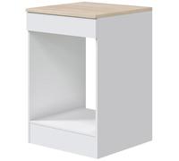 JUANIO Mueble Bajo de Cocina con Encimera para Horno, Color Blanco Brillante/Roble Canadiense - Altura 90 x Longitud 60 x Profundidad 60 cm