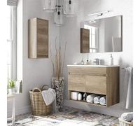 JUANIO Mueble de Baño Lavabo Suspendido con 2 Puertas y Espejo Acabado en Nordik - Dim: 80 cm (Ancho) x 64 cm (Alto) x 45 cm (Fondo)