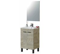 JUANIO Mueble de Baño o Aseo con 4 Patas + 2 Puertas y Espejo, Acabado en Roble Alaska - Dim: 50 cm (Ancho) x 80 cm (Alto) x 40 cm (Fondo)