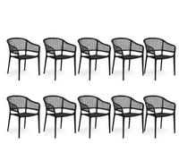 JUANIO Pack de 10 Sillas jardín Apilables en Resina para Interior y Exterior, Sillas Outdoor con reposabrazos Color Negro - Longitud 59 x Profundidad 56 x Altura 79 cm