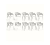 JUANIO Pack de 10 Sillas jardín Apilables en Resina para Interior y Exterior, Sillas Outdoor con reposabrazos Color Blanco - Longitud 59 x Profundidad 56 x Altura 79 cm