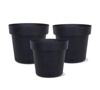 JUANIO Pack de 3 Macetas Redondas con Plato Integrado, Tiesto para Plantas, Hierbas, Orquídeas, Menta y Otras Plantas De Jardínr, Color Gris Antracita, Capacidad 28 L - Diámetro 40 x Altura 36 cm