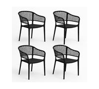JUANIO Pack de 4 Sillas jardín Apilables en Resina para Interior y Exterior, Sillas Outdoor con reposabrazos Color Negro - Longitud 59 x Profundidad 56 x Altura 79 cm