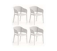 JUANIO Pack de 4 Sillas jardín Apilables en Resina para Interior y Exterior, Sillas Outdoor con reposabrazos Color Blanco - Longitud 59 x Profundidad 56 x Altura 79 cm