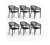 JUANIO Pack de 6 Sillas jardín Apilables en Resina para Interior y Exterior, Sillas Outdoor con reposabrazos Color Negro - Longitud 59 x Profundidad 56 x Altura 79 cm