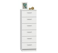 JUANIO Sinfonier Cómoda de 6 Cajones, Mueble para Almacenamiento Extra con Acabado en Blanco, Dimensiones: 40 cm (Ancho) x 110 cm (Alto) x 40 cm (Fondo)