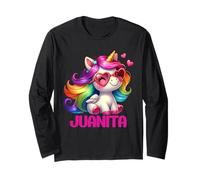 Juanita - Unicornio Colorido con Nombre Personalizado para Mujeres Manga Larga