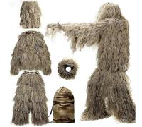 JuanNest 5 En 1 Traje De Francotirador,Hunting Ghillie Suit Desert,Traje Táctico,Camuflaje Ropa,3D Gillie Sigilo Hierba Marchita Ropa Camuflaje Cazador Al Aire Libre Selva Poncho B,H 170-180CM