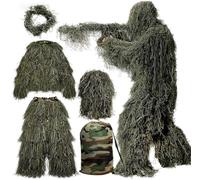 JuanNest 5 En 1 Traje De Francotirador,Hunting Ghillie Suit Desert,Traje Táctico,Camuflaje Ropa,3D Gillie Sigilo Hierba Marchita Ropa Camuflaje Cazador Al Aire Libre Selva Poncho A,H 170-180CM