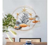 JuanNest Decoración De Arte De Pared De Peces De Metal, Hierro Forjado 3D Escultura De Pared De Metal Decorativa Gran Escuela De Peces para Salón Dormitorio Dormitorio Comedor Hotel Cafetería C
