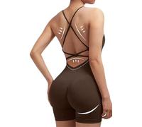 JuanNest Mono Mujer Verano,Mono Yoga Mujer Corto Ropa Deportiva Jumpsuit Sexy Verano Sin Mangas Sin Espalda Jumpsuit con Almohadillas Elásticos Ajustado Bodysuit Pieza para Fitness A,M (Waist: 60 cm)